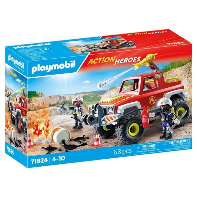 PLAYMOBIL 71824 Véhicule de pompiers avec bidon enflammé