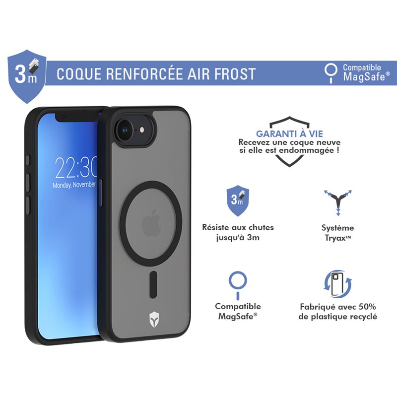 Image secondaire de Coque renforcée MagSafe iPhone 16e AIR Frost 3m Noire + Garantie à vie Force Case