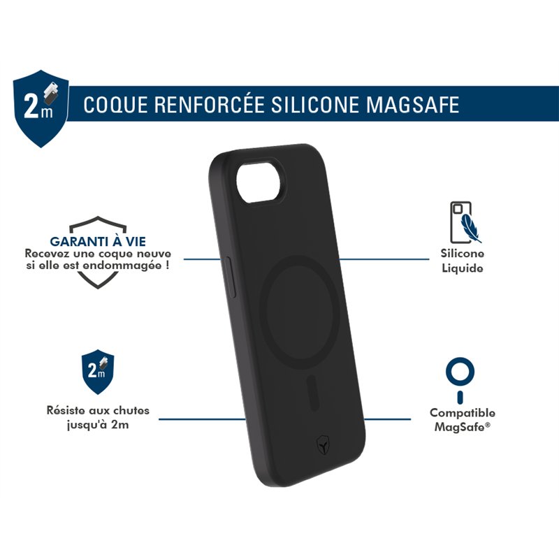 Image secondaire de Coque renforcée MagSafe iPhone 16e SILICONE 2m Noire + Garantie à vie Force Case