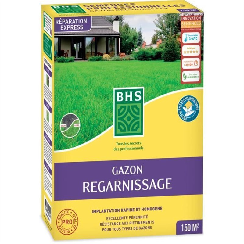 Image secondaire de Gazon Regarnissage Terrain Sec - BHS - 3kg | 150 m² | Résistant et durable, avec excellente pérennité et tolérance aux piétineme