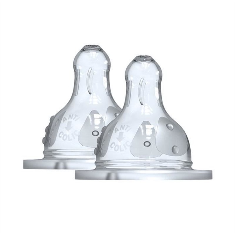 Dodie Biberon Initiation+ Anti-Coliques 3 Vitesses Tétine Ronde Col Large Débit 1 +0m 2 tétines