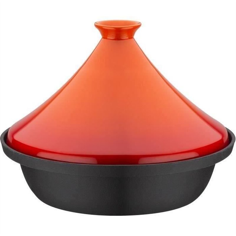 Tajine fonte massive - GSW - 30 x 22 cm - Couvercle céramique - Induction - Orange