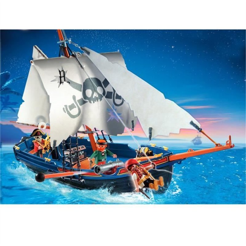 Image secondaire de PLAYMOBIL 5810 Chaloupe des pirates, avec canon, Flotte dans l'eau, 3 personnages, 84 pieces, Les pirates, Des 4 ans