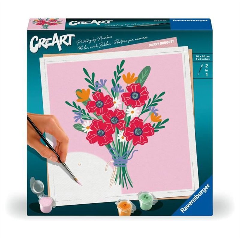 CreArt 20x20 cm Poppy bouquet, Loisir créatif, Adulte, Peinture par numéros, 25519, Ravensburger