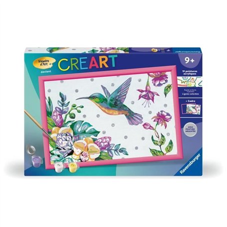 CreArt Kids 31x21cm Colibri et fleurs exotiques, Kit de peinture par numéros Numéro d'Art, Des 7 ans, 25851, Ravensburger