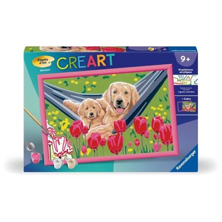 CreArt Kids 31x21cm Labrador et tulipes, Kit de peinture par numéros Numéro d'Art, Des 7 ans, 25852, Ravensburger