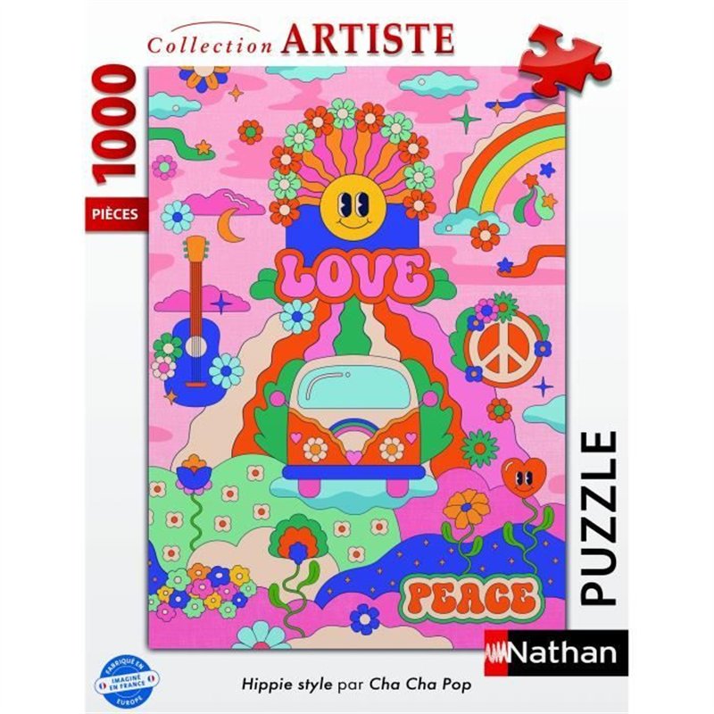 Image secondaire de Puzzle 1000 pieces Hippie style / Cha cha Pop, des 14 ans, Puzzle de qualité supérieure, Collection Artiste, 12001443, Nathan