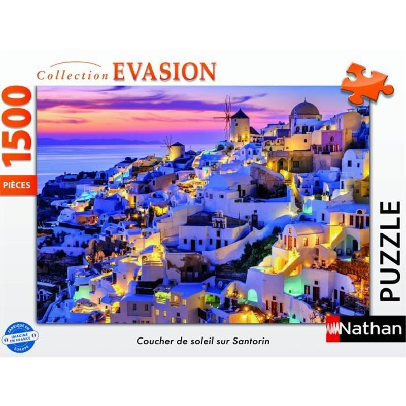 Image secondaire de Puzzle 1500 pieces Coucher de soleil sur Santorin, Adultes et enfants des 14 ans, Collection Évasion, 12001532, Nathan
