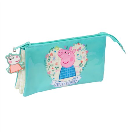 Trousse Fourre-Tout Triple Peppa Pig Pretty flowers Jaune Menthe 22 x 12 x 3 cm