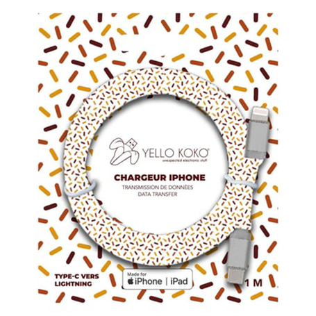 Câble Kami plat USB C / Lightning 3A 1m Power Delivery Pep Yello Koko