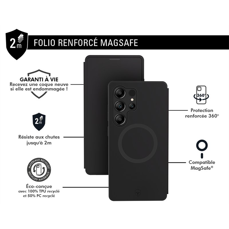 Image secondaire de Folio renforcé Magnet Samsung Galaxy S25 Ultra 2m Noir + Garantie à vie Force Case