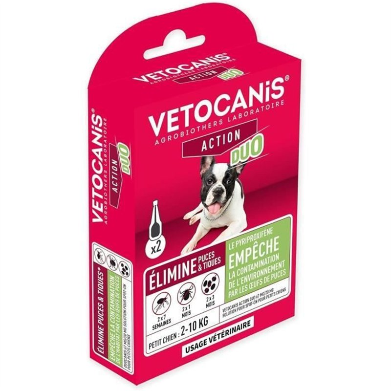 Pipettes antiparasitaire - VETOCANIS - Pipettes Action Duo 67mg/20mg Solution pour Petits Chiens