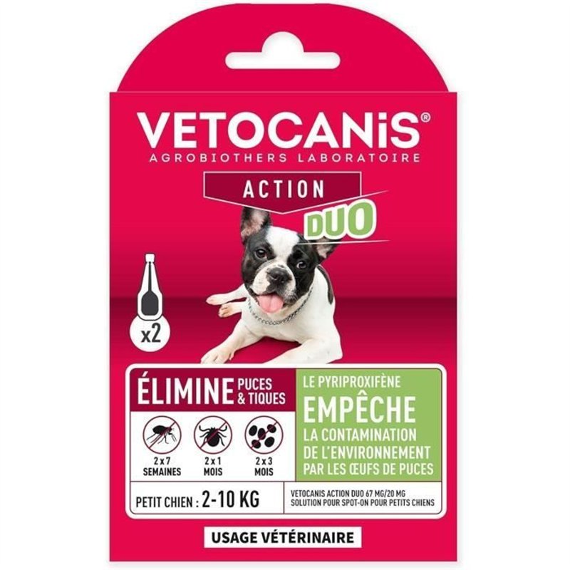 Image secondaire de Pipettes antiparasitaire - VETOCANIS - Pipettes Action Duo 67mg/20mg Solution pour Petits Chiens