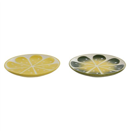 Assiette plate Home ESPRIT Jaune Vert Grès Citron 22,5 x 22,5 x 2,5 cm (2 Unités)