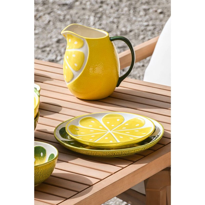 Image secondaire de Assiette plate Home ESPRIT Jaune Vert Grès Citron 22,5 x 22,5 x 2,5 cm (2 Unités)