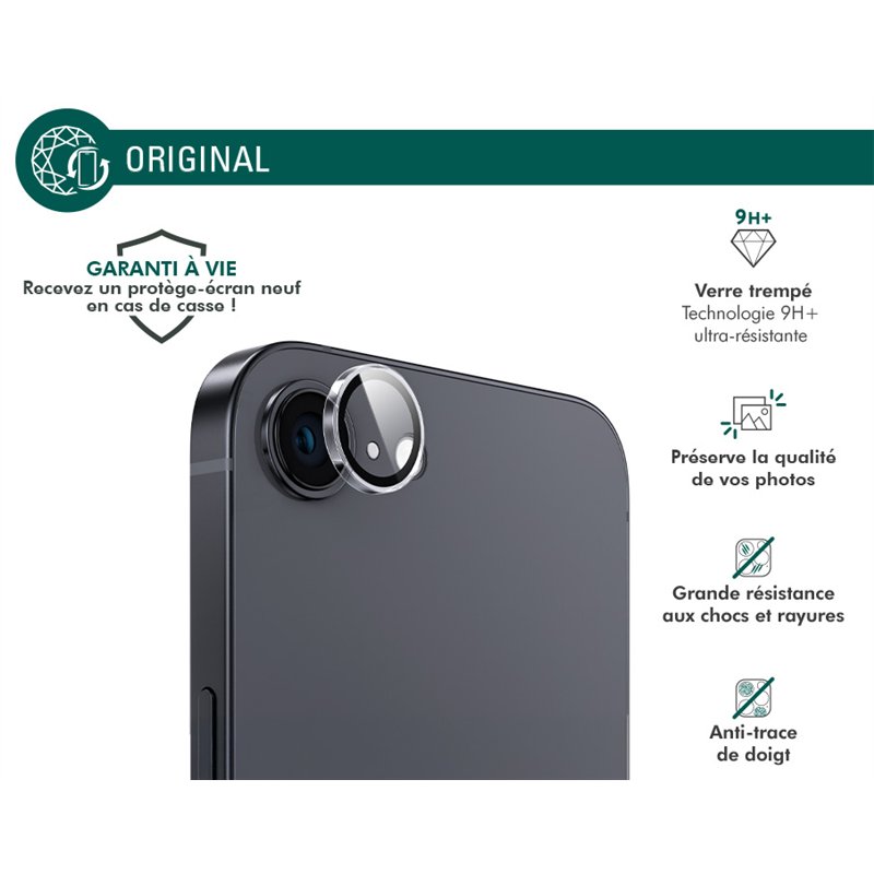 Image secondaire de Protège lentilles iPhone 16e x1 Verre trempé Transparent + Garantie à vie - Certifié GRS Force Glass