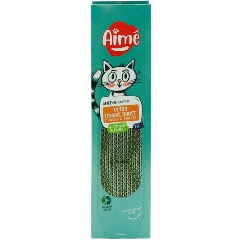 Griffoire en carton - AIMÉ - Pour Chat, Planche a Gratter Double face Super Résistant et Longue Durée, Senteur Herbe a Chat