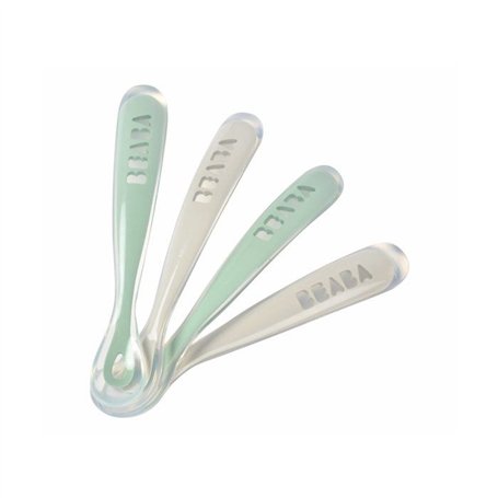 Lot de 4 cuilleres 1er âge silicone Gris velours/Vert sauge