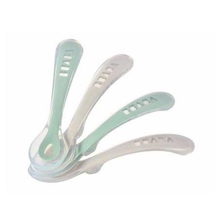 Lot de 4 cuilleres - BEABA - 913555-  2eme âge - Silicone - Velvet grey / Sage green