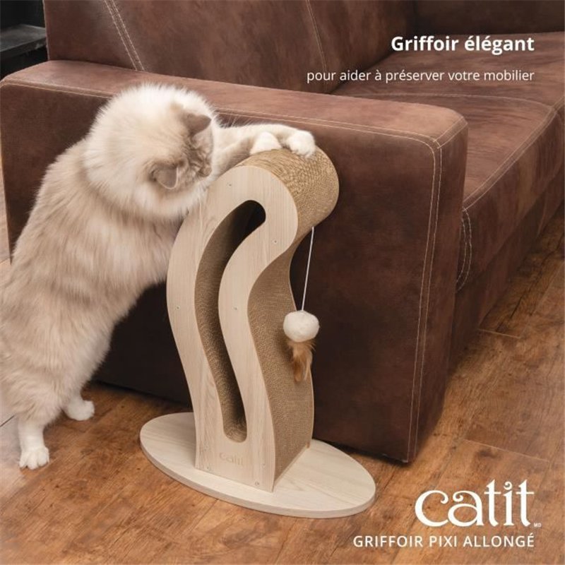 Image secondaire de Griffoir pour chat - CATIT - Pixi Queue de chat - Avec balle en tissu et plume - Aspect chene naturel