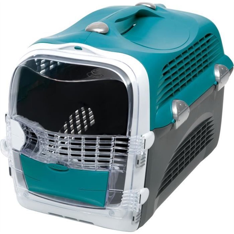 Cage de transport pour chat - CATIT - Cabrio - Multifonctionelle - Ouverture 360° - Turquoise
