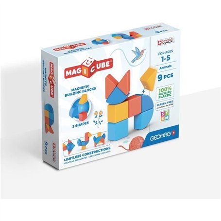 Blocs magnétiques - GEOMAG - Magicube 208 - 9 pieces - Formes variées - Animaux - Plastique recyclé