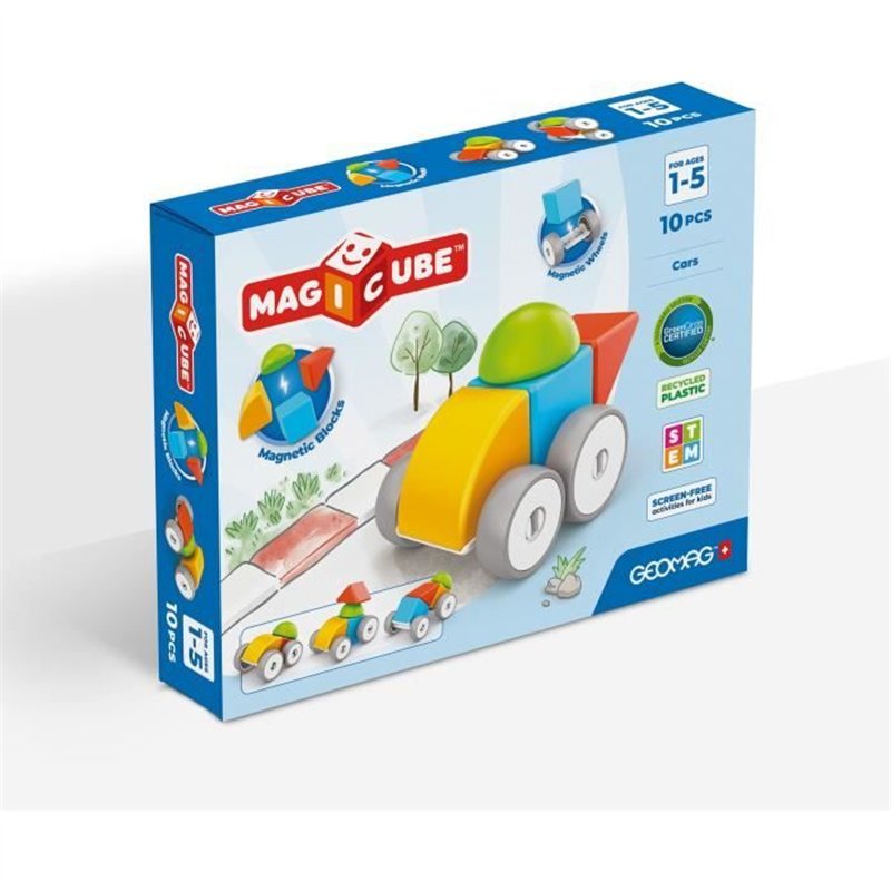 Blocs magnétiques - GEOMAG - Magicube 308 - 10 pieces - Formes variées - Véhicules - Plastique recyclé