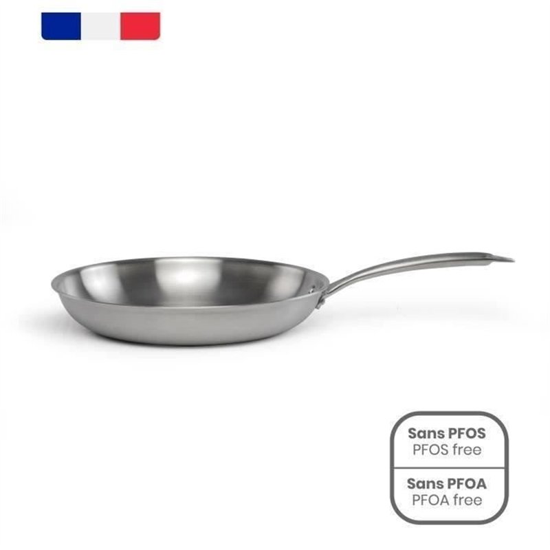 Brigade - Poele en acier inoxydable 24 cm - LIVOO - MEP158 - Acier inoxydable Triply - Tous feux dont induction - Made in France