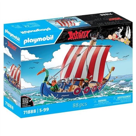 PLAYMOBIL 71888 Drakkar des pirates, Astérix, Personnages de la BD, Bateau et 4 personnages, 88 pieces, Des 5 ans