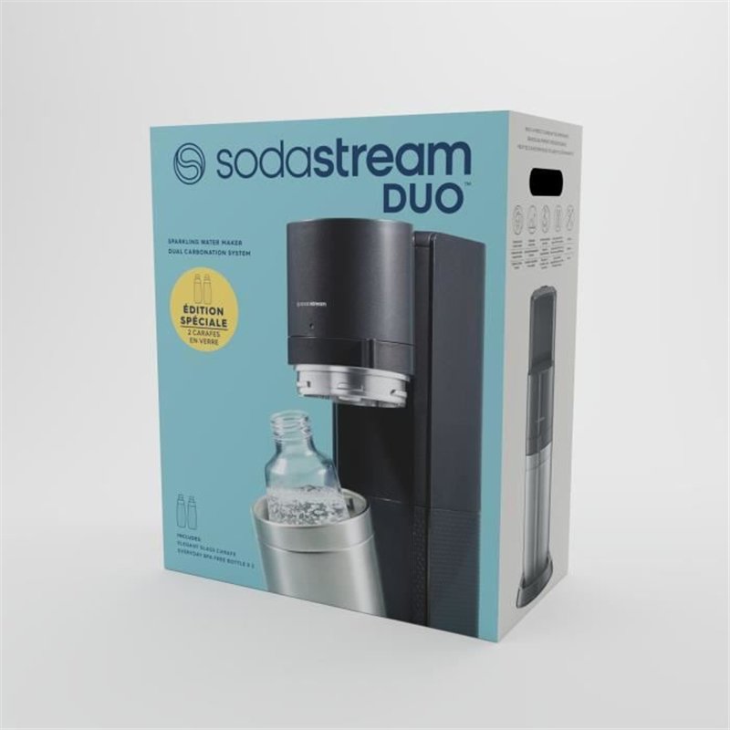 Machine a soda et eau pétillante SODASTREAM - DUO Noire - 2 carafes en verre - 1 recharge de gaz 60L