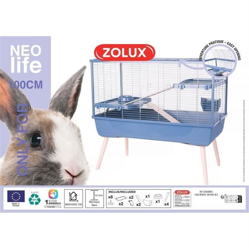 Image secondaire de Cage grillagée lapin et rongeur sur pieds NeoLife 100 L - Zolux Bleu
