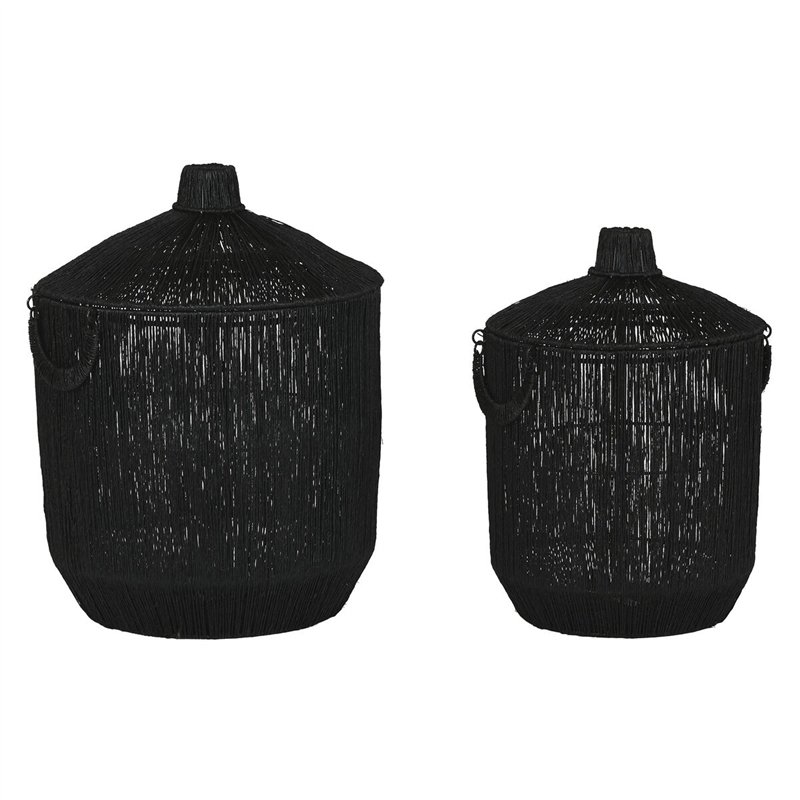 Set de basket Home ESPRIT Noir Jute Métal (2 Pièces)