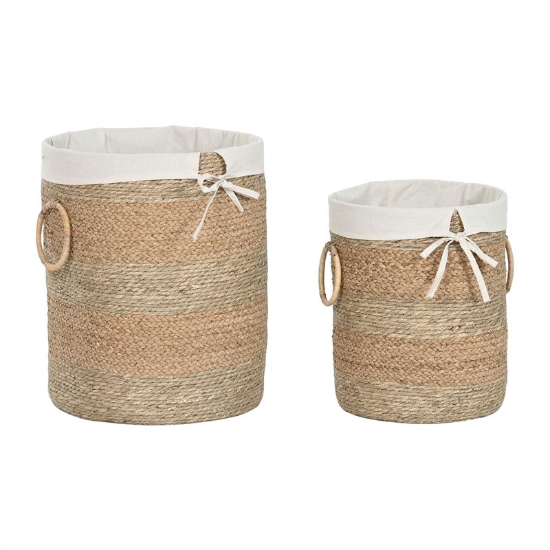 Set de basket Home ESPRIT Crème Naturel Herbier marin Tropical (2 Pièces)