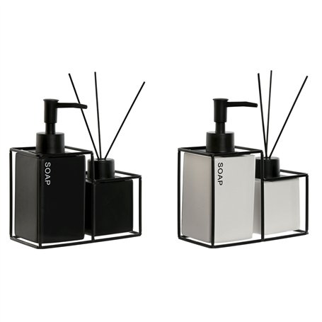 Ensemble de Bain Home ESPRIT Blanc Noir Métal Dolomite 14,5 x 8 x 17 cm 2 Pièces (2 Unités)