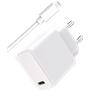 Kit Chargeur USB C 20W + Câble USB C / Lightning 1m Blanc WOW