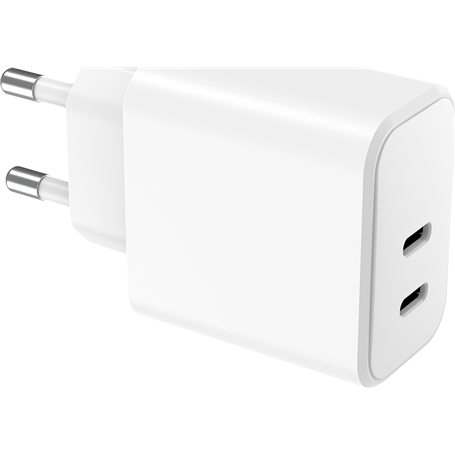 Chargeur 2 USB C 40W (20+20W) Power Delivery Blanc WOW