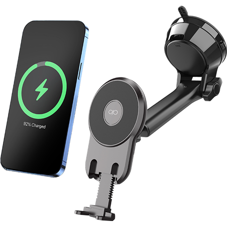 Support Voiture Pare-brise + Tableau de bord Bras rotatif MagSafe Maintien magnétique Noir + Garantie à vie Force Power Lite