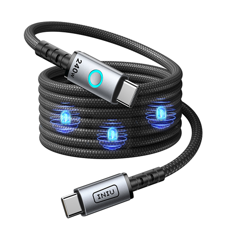 Câble Leopard Magnétique USB C / USB C 5A 1.2m PD 240W Noir Iniu