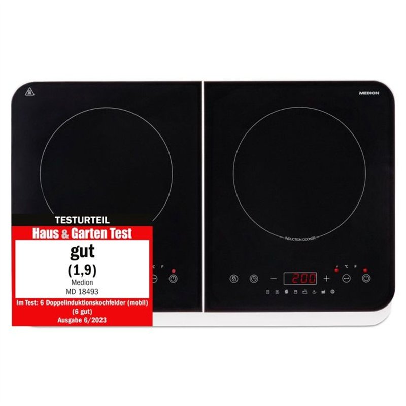 Image secondaire de Plaque Induction Posable - MEDION MD18493 - 2 Foyers - 3500W - 60/240°C - 8 Programmes - L 59 x P 36 x H 6 cm - Blanc/Noir