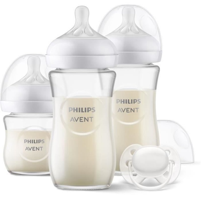 Kit nouveau-né - PHILIPS AVENT - Natural Verre 3.0 - Biberon Verre 120ml + 2 Biberons 240ml + Sucettes Ultra Douce 0-6M