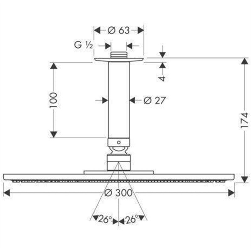 Image secondaire de hansgrohe Raindance S Douche de tête 300 1 jet avec raccord plafond, chromé, 27494000