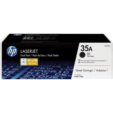 HP 35A Pack de 2 Toners Noirs Authentiques (CB435AD) pour imprimante HP LaserJet P1005 et HP LaserJet P1006