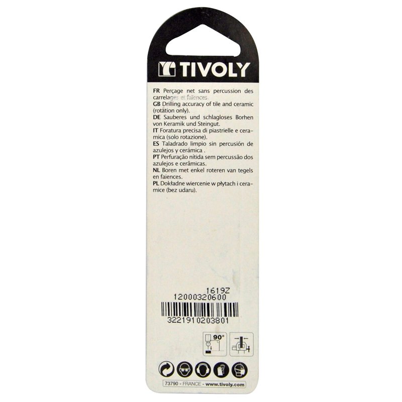 Image secondaire de Tivoly 12000320800 Foret Carrelage Extra, Queue Cylindrique, Ø 8mm