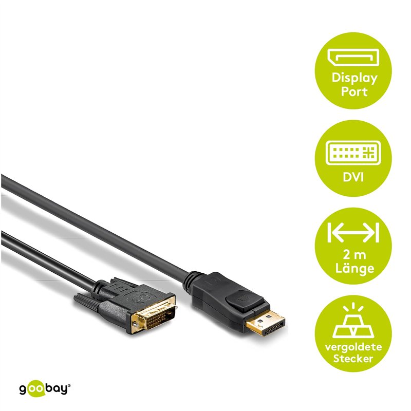 Image secondaire de Goobay 51961 Câble Adaptateur DisplayPort/DVI-D 1.2, Doré, Noir, 2m Longueur de Câble