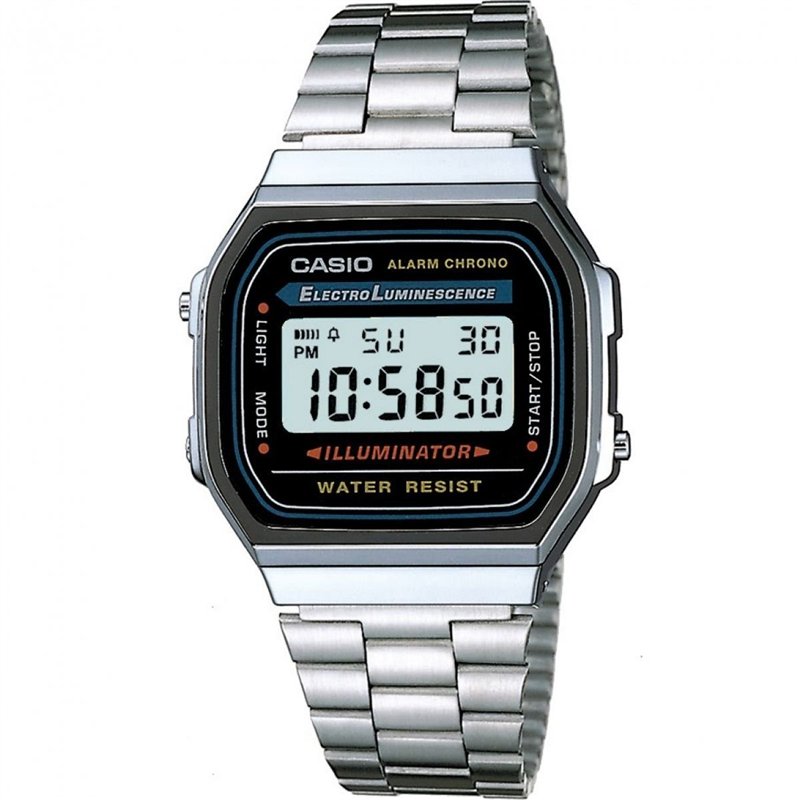 Casio Montre Quartz Unisexe 35.00mm avec Cadran LCD Digitale et Bracelet en Bracelet en Acier Argent A168WA-1YES