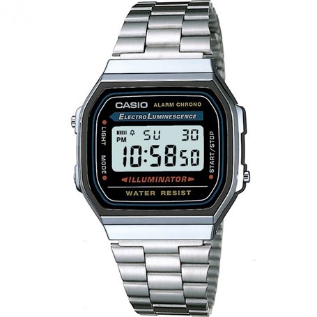Casio Montre Quartz Unisexe 35.00mm avec Cadran LCD Digitale et Bracelet en Bracelet en Acier Argent A168WA-1YES