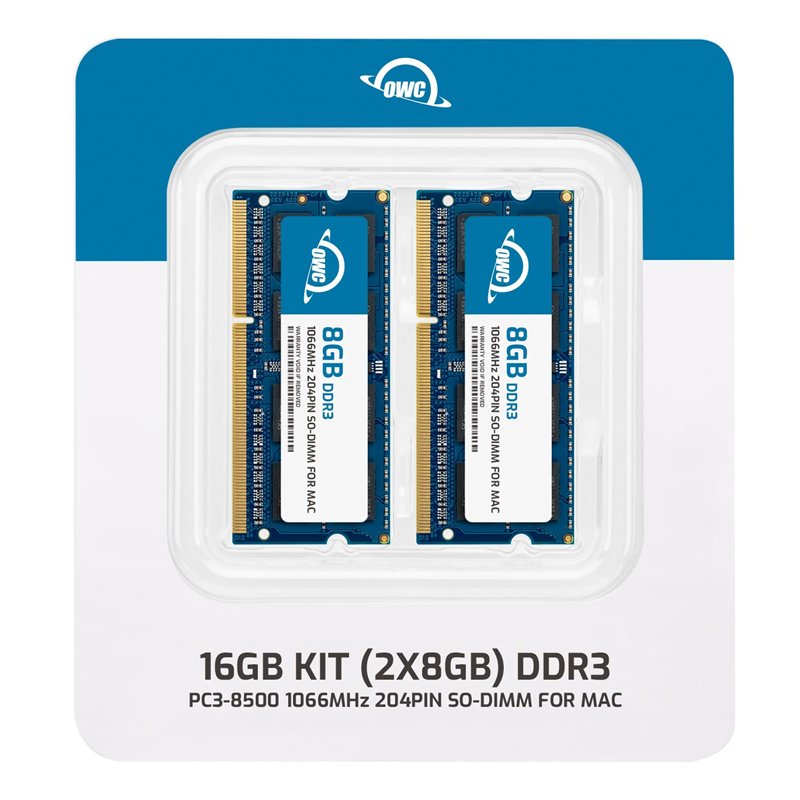 Image secondaire de OWC 16 Go (2 x 8 Go) DDR3 PC8500 ECC Non 1066 MHz 204 Broches du Module mémoire So-DIMM (8566DDR3S16P), pour 2010 MacBook Pro, M