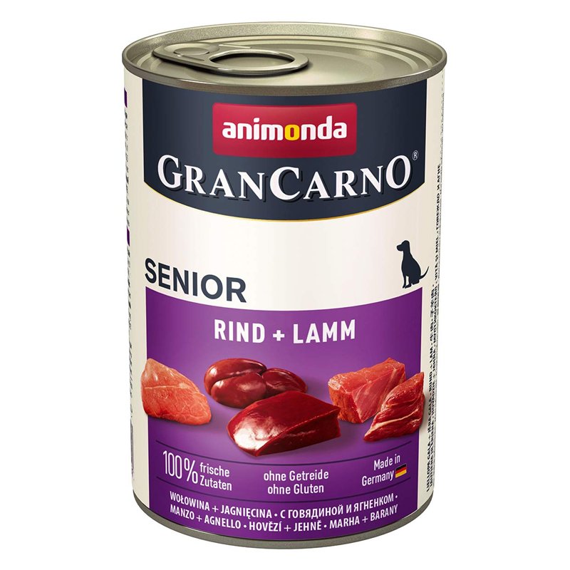 Nourriture pour chien GranCarno Senior d’animonda, nourriture humide pour chien de plus 7 ans, bœuf + agneau, 6 x 400 g