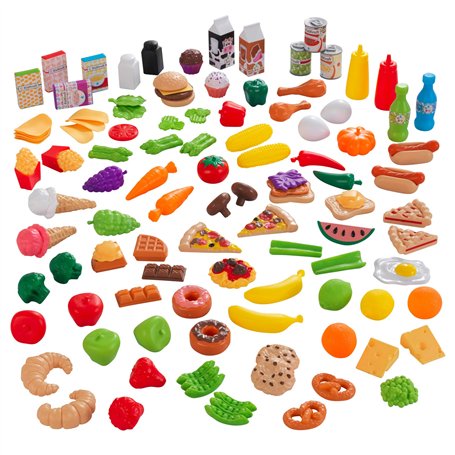 KidKraft 115 Pièces Ensemble de Jouets de Cuisine Tasty Treats, Accessoire pour Dinette, Fruits légumes factices, Accessoires en