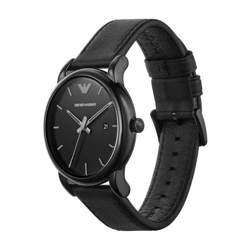 Image secondaire de Emporio Armani Montre pour homme, mouvement date à trois aiguilles, boîtier en acier inoxydable noir de 41 mm avec bracelet en c